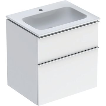 Geberit iCon sæt, håndvask til montering på underskab smalt design, med underskab, to skuffer og håndvasktilslutning: B=60cm, H=63cm, T=48cm, hvid / KeraTect, hvid / lakeret højglans, blankforkromet