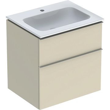 Geberit iCon sæt, håndvask til montering på underskab smalt design, med underskab, to skuffer og håndvasktilslutning: B=60cm, H=63cm, T=48cm, hvid , sandgrå / lakeret højglans, sandgrå / pulverlakeret mat
