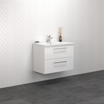 Dansani Mido+ møbelsæt 81cm m/Amber vask og 2 skuffer, Hvid højglans Inkl. GRATIS indretningsbakke