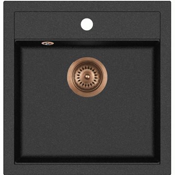 Lavabo Jupiter 50 Køkkenvask i sort med kobber kurveventil