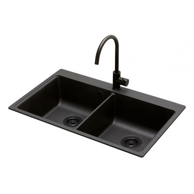 Lavabo Saturn 86 dobbelt Køkkenvask 86x51cm m/Sort kurveventil, Nedfældning