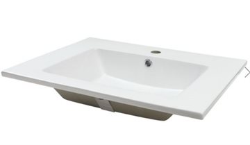 Cassøe Porcelænsbordplade 122,5x50,5cm m/integreret vask med overløb, Hvid