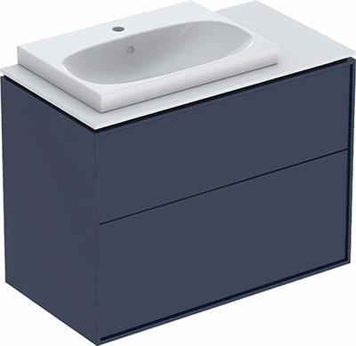 Ifö Sense Art møbelpakke 90 m/vask oven på bordplade, venstre - midnatsblå / akryl dybmat