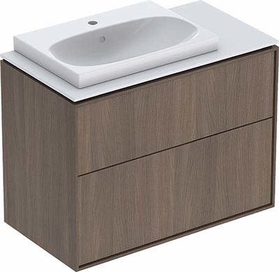 Ifö Sense Art møbelpakke 90 m/vask oven på bordplade, venstre - nøddetræ / melamin træstruktur