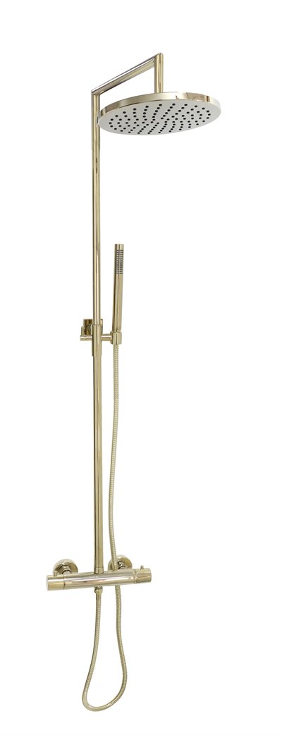 Cassøe Brusesystem med stor Ø25 cm brusehoved og håndbruser i blank messing