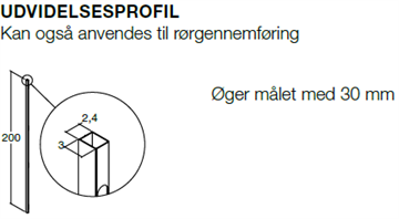 Dansani udvidelsesprofil - øger målet med 30 mm - Kan også anvendes til rørgennemføring