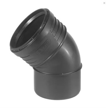 Wavin Sitech+ afløbsbøjning, 45°, Ø110 mm, plast, sort