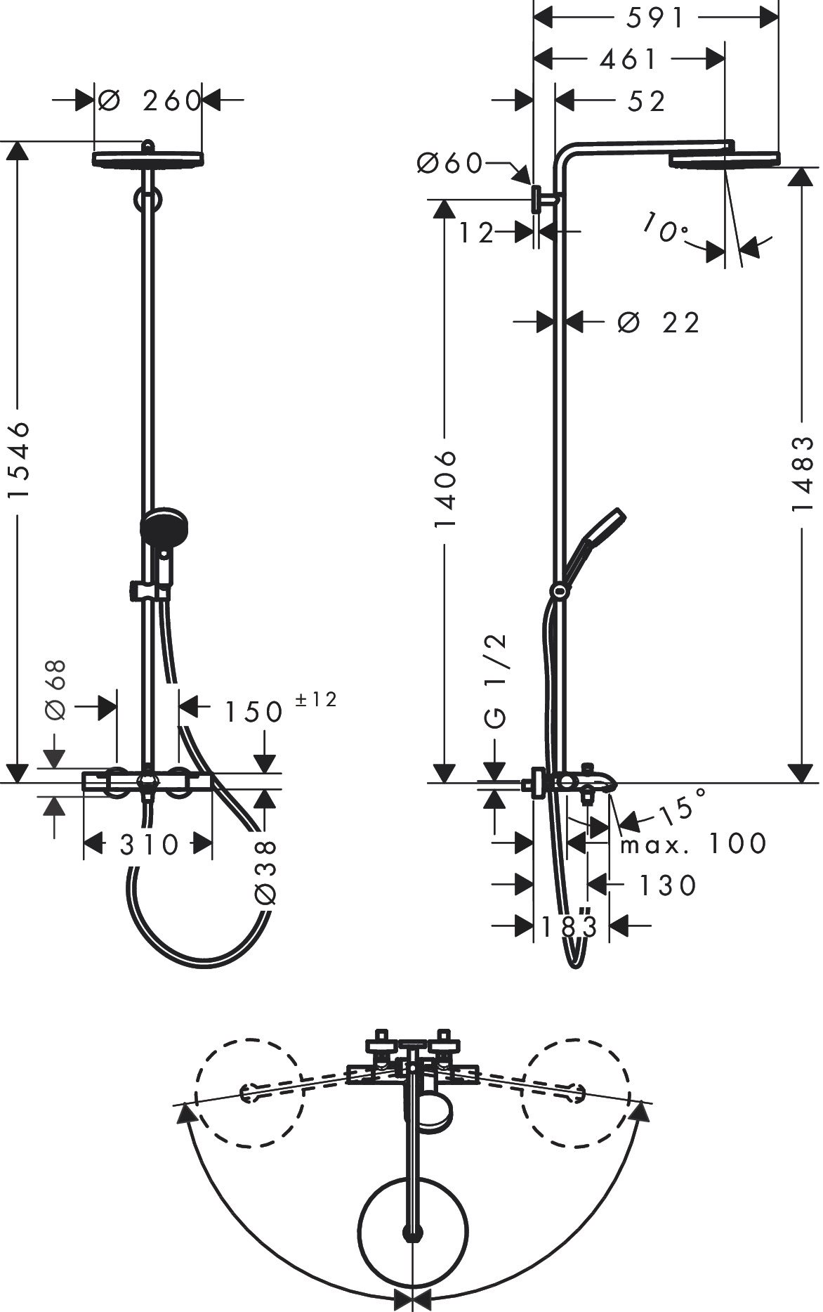 hansgrohe Pulsify S Puro Showerpipe 260 1jet med kartermostat i krom