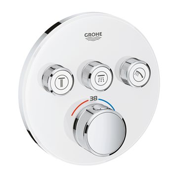 GROHE Grohtherm SmartControl termostatarmatur med udtag - Hvidt glas/krom 