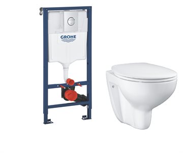 Grohe toiletpakke "alt-i-1" med cisterne, trykknap, Bau hængeskål og Soft close sæde