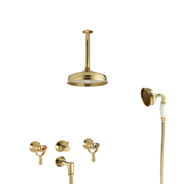 TONI Copenhagen SP indbygningsbatteri, med loftsbruser & håndbruser i Messing