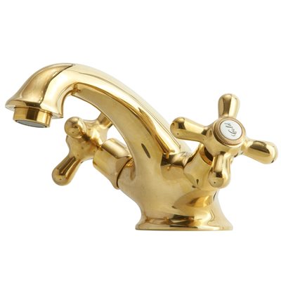 LAVABO Retro 2-grebs Håndvaskarmatur m/Bundventil i Natur messing