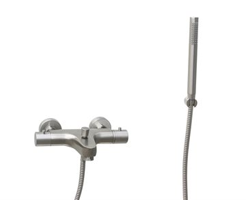 Cassøe kar-/brusearmatur med termostat og håndbruser, Børstet Krom