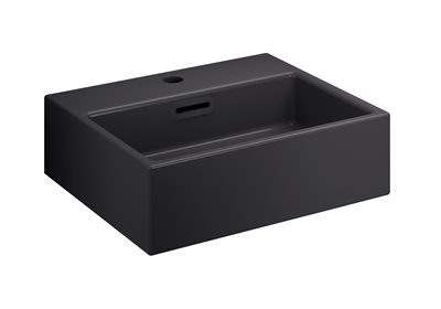 Quarelo Firkantet porcelænsvask i mat grå, til bord- og vægmontering 42x36 cm med overløb og hanehul