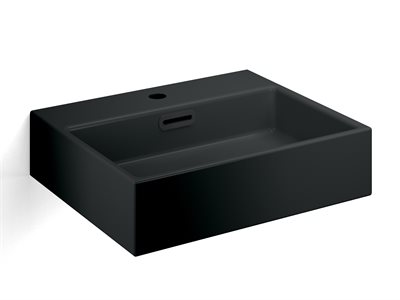 Quarelo Firkantet porcelænsvask i mat grå, til bord- og vægmontering 49x42 cm med overløb og hanehul