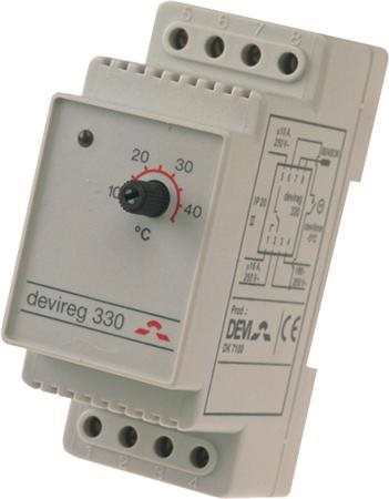DEVIreg 330 termostat DIN-skinne, temp. område (5°C til - +45°C) med lednings føler