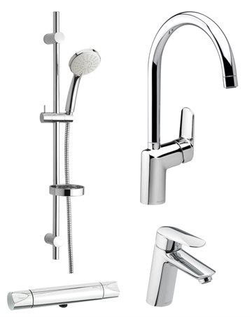 Damixa Clover 4-i-1 pakke m/vandhaner til køkken og bad i krom