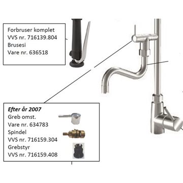 Omskiftergreb til KWC storkøkkenarmatur - krom