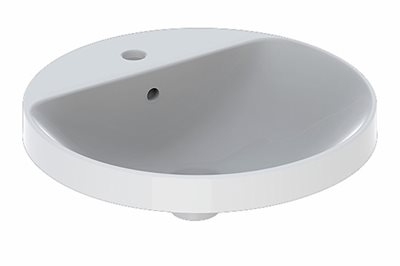Geberit VariForm håndvask til indbygning rund, med hylde og hanehul: D=48cm, Hanehul=Midtpå, Overløb=Synlig, Hvid / KeraTect