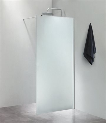  Fastvæg 70x200cm i 6 mm frostet glas, med 100 cm forhængsstang og smal blank aluprofil