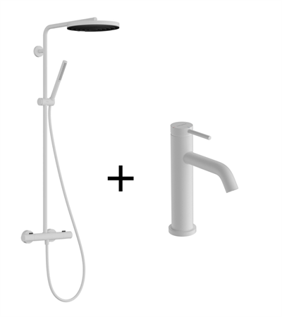 Bundle: Hansgrohe Tecturis S 80 Håndvaskarmatur + Pulsify S Puro 260 Showerpipe, Mat Hvid