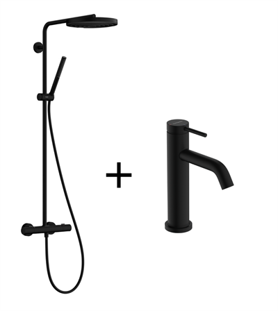 Bundle: Hansgrohe Tecturis S 80 Håndvaskarmatur + Pulsify S Puro 260 Showerpipe, Mat sort