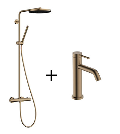 Bundle: Hansgrohe Tecturis S 80 Håndvaskarmatur + Pulsify S Puro 260 Showerpipe, Børstet Bronze (PVD)
