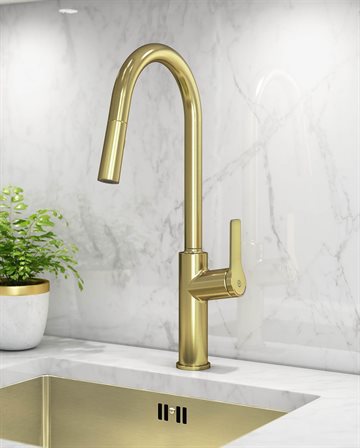 Gustavsberg Epic Køkkenarmatur med udtrækbar c-tud - børstet messing