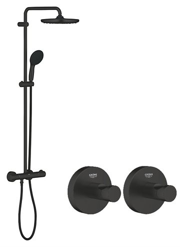 Grohe GROHE Sianne 250 brusesystem med termostat i matsort inkl. 2 gratis kroge