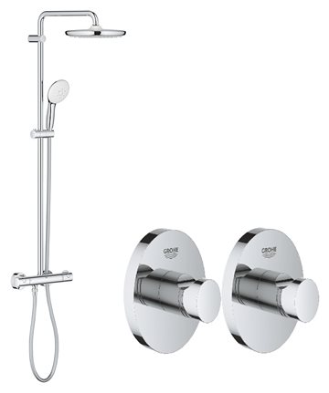 Grohe Sianne 250 brusesystem med termostat i krom inkl. 2 gratis kroge