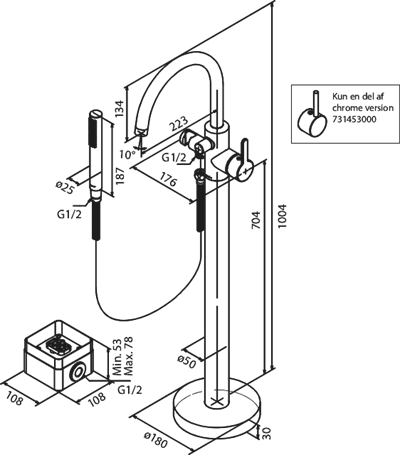 Damixa SILHOUET Fritstående kararmatur i børstet bronze PVD