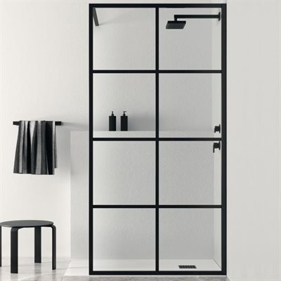 NEW YORK Walk In fastvæg med mat sorte sprosser 120 cm