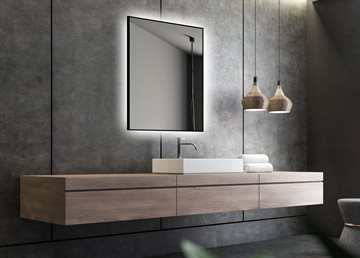 Firkantet Spejl med LED backlight og Integreret sort ramme - 60 x 80 cm