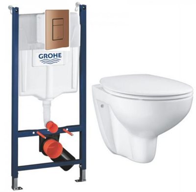 GROHE Bau Alt-i-1 Toiletpakke inkl. Sæde m/softclose, Betjeningsplade i Børstet Kobber & Cisterne 113cm