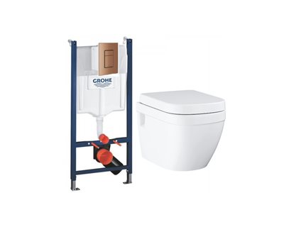 GROHE Euro Alt-i-1 Toiletpakke inkl. Sæde m/softclose, Betjeningsplade i Børstet Kobber & Cisterne 113cm