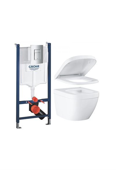 GROHE Euro Cube Alt-i-1 Toiletpakke inkl. softclose sæde, Betjeningsplade i Krom & Cisterne 113cm