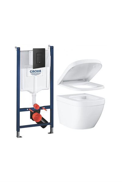 GROHE Euro Cube Alt-i-1 Toiletpakke inkl. softclose sæde, Betjeningsplade i Mat Sort & Cisterne 113cm