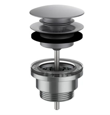 LAUFEN push-open bundventil, 1 1/4" x 63 mm, børstet stål PVD