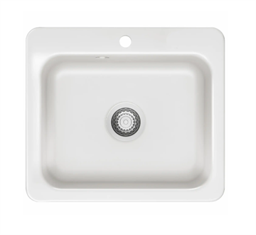 Lavabo Juna 57 køkkenvask 575 x 510 i hvid porcelæn m/krom bundventil, nedfældning