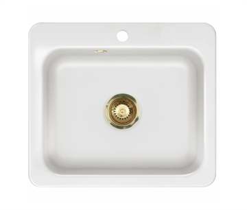 Lavabo Juna 57 køkkenvask 575 x 510 i hvid porcelæn m/messing bundventil, nedfældning