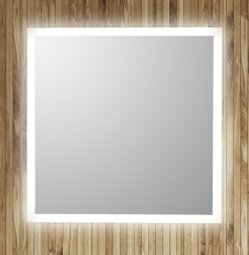 Firkantet spejl med integreret LED lys og baggrundsbelysning 80 x 80 cm