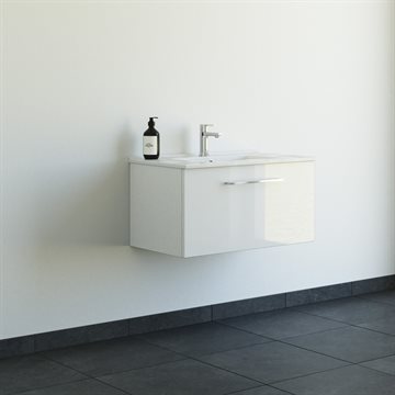 Dansani Mido+ møbelsæt 81cm m/Amber vask og 1 skuffe, hvid højglans + GRATIS INDRETNINGSBAKKE