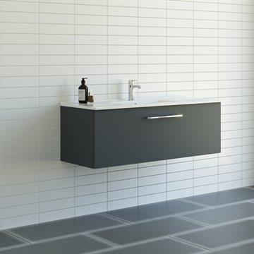 Dansani Mido+ møbelsæt 121cm m/Amber vask og 1 skuffe, Mat grå + GRATIS INDRETNINGSBAKKE