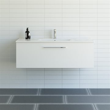 Dansani Mido+ møbelsæt 121cm m/Amber vask og 1 skuffe, Mat hvid + GRATIS INDRETNINGSBAKKE