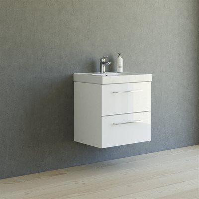 Dansani Mido+ badeværelsesmøbel 61cm m/2 skuffer og greb, Hvid højglans Inkl. GRATIS indretningsbakke