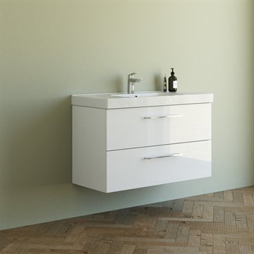 Dansani Mido+ badeværelsesmøbel 101cm m/2 skuffer og greb, Hvid højglans