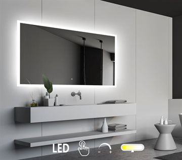 Firkantet spejl med LED lys, front og back & lysstyring 160 x 80 cm