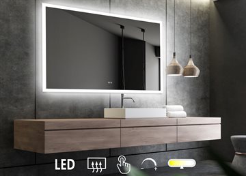 Firkantet spejl med LED lys, front og back, lysstyring og anti-damp - 160 x 80 cm