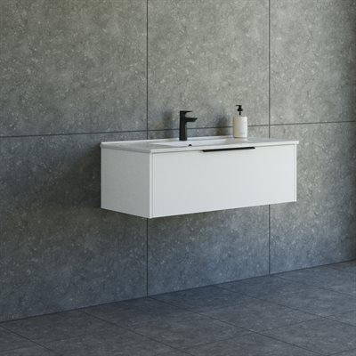 Dansani Mido+ Classic møbelpakke 101cm m/Amber vask og 1 skuffe, Mat hvid + GRATIS INDRETNINGSBAKKE