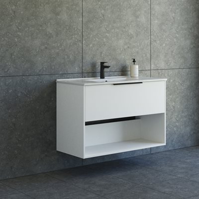 Dansani Mido+ Classic møbelsæt 101cm med skuffe og hylde, Mat hvid + GRATIS INDRETNINGSBAKKE